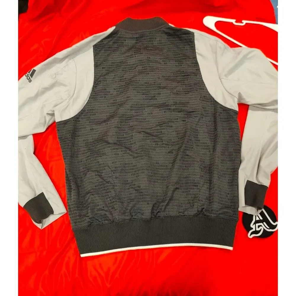 Adidas Track Jacket Mens Medium GREY Removable Patch Athletic Golf full Zip